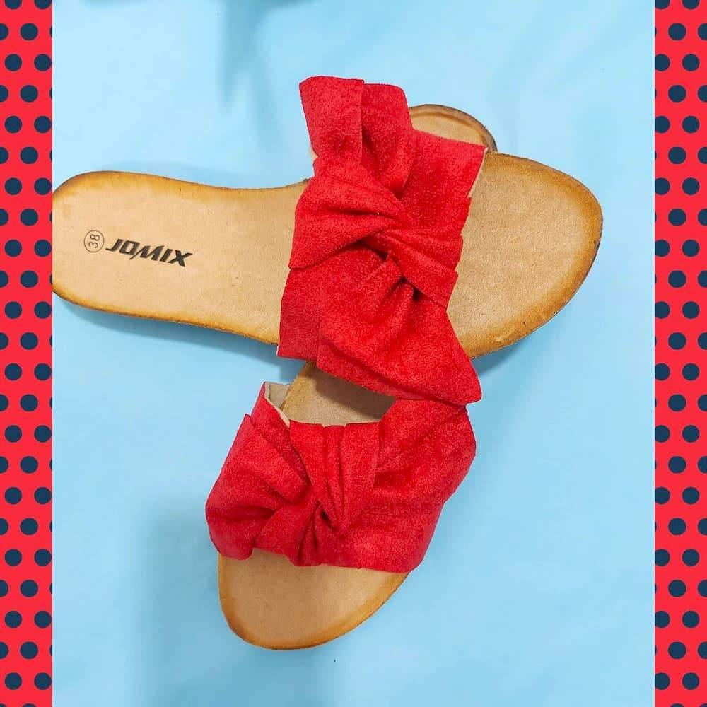 Sandalias planas de color para mujer, zapatillas con lazo, zapato de verano, calzado de playa, piscina, rojo,camel, rosa, barato - DELIRIOh